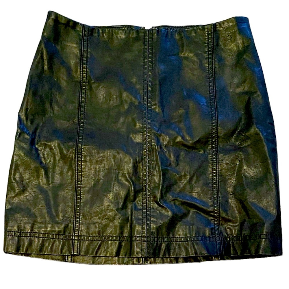 Free People Black Vegan Faux Leather Pleather Mini Skirt Size S Small